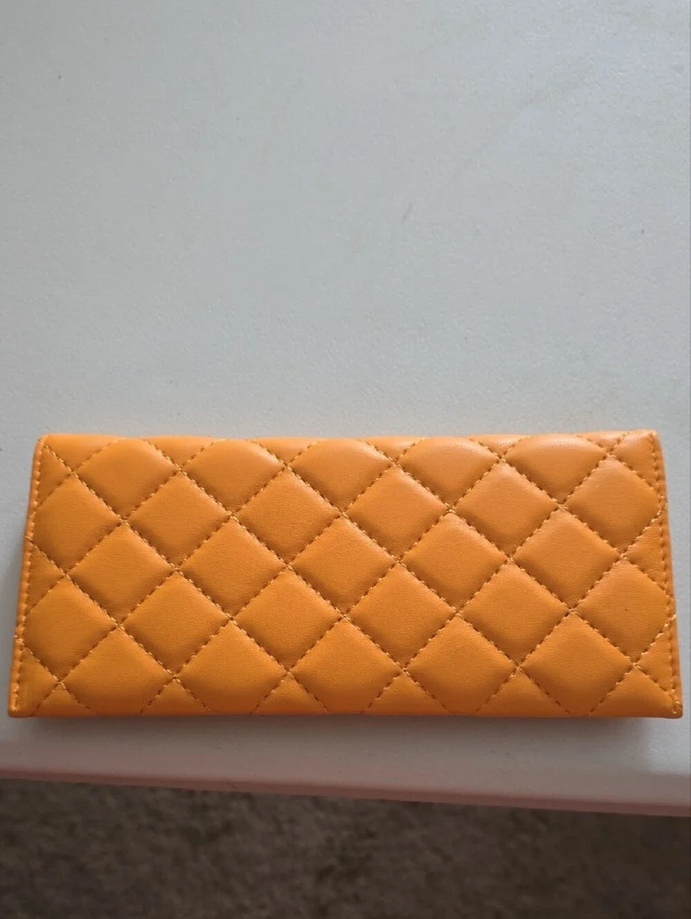 Quilted Yellow Wallet Clutch with Round Metal Emblem